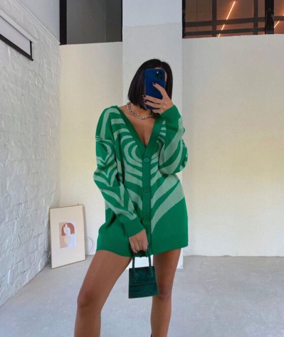 Green-white cardigan