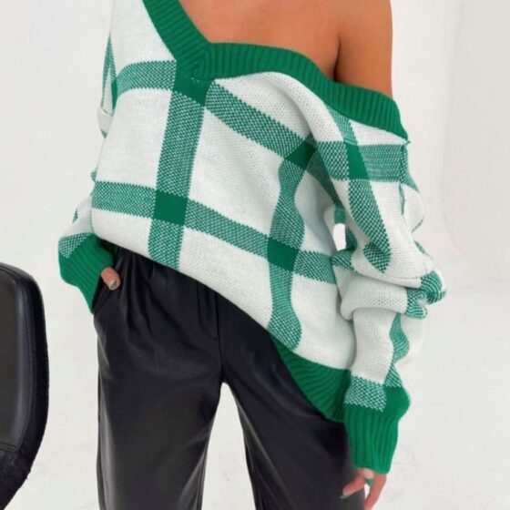 Knitted blouse white-green