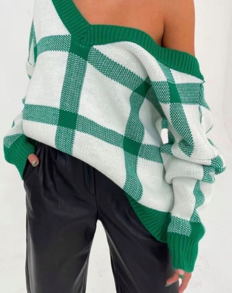 Knitted blouse white-green