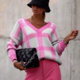 Πλεκτή μπλούζα λευκό-ρόζ