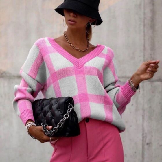 Knitted blouse white-pink