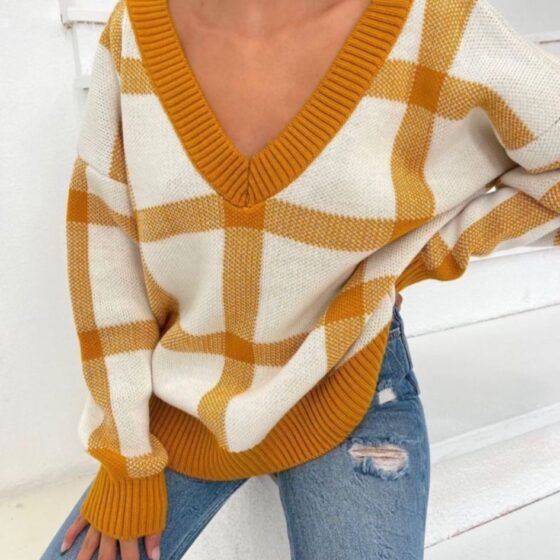 Knitted blouse white-orange